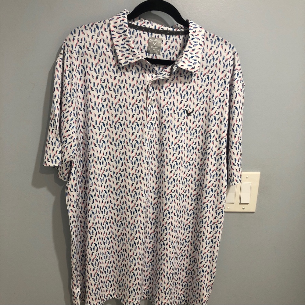 NWOT Callaway Golf Polo Shirt Mens XL  Opti Dri  Bird Print, stretchy
